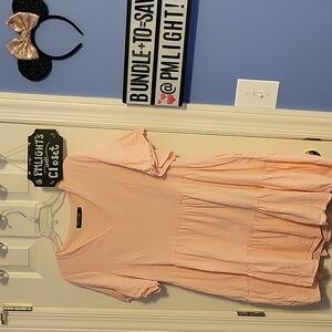 Fancyinn Medium Blush V-Neck Tunic Blouse Short Sleeve